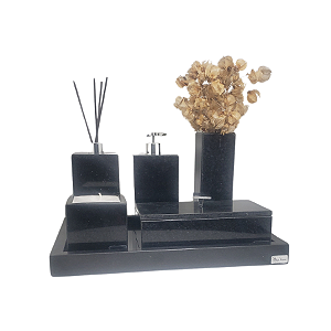 Kit 6 Peças com Bandeja com Borda, Porta Sabonete Líquido, Difusor de Ambientes, Solitário, Porta Vela e Porta Lenços