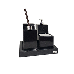 Kit 5 Peças com Bandeja Chanfrada, Porta Sabonete Líquido, Difusor de Ambiente, Caixa Multiuso e Porta Vela