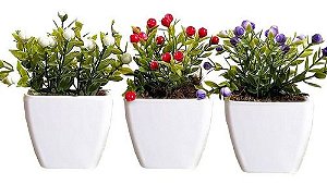 Kit Com 3 Mini Vasinho Decorativo Cachepot Com Plantinha Artificial'