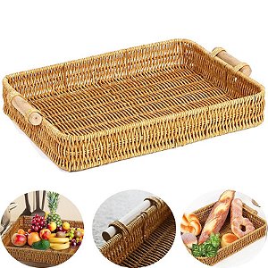 Bandeja Retangular Vime Sofisticada Cantinho do Café Restaurantes Cesta de Pães