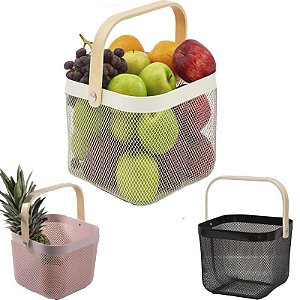 Cesto Organizador C/ Alça Fruteira Metal Cozinha Mesa