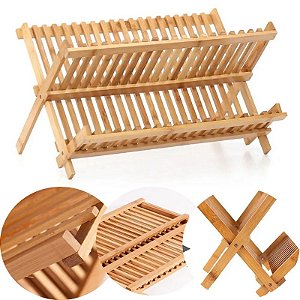 Escorredor de Louça Dobrável de Bambu Resistente