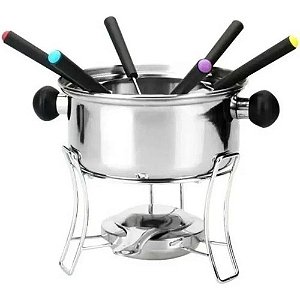 Fondue Completo Kit 10 Peças Em Inox Com Panela Giratória