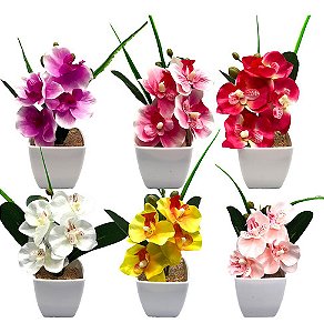 KIT 6 Arranjos Orquidea Artificial Cetim Enfeite Colorido