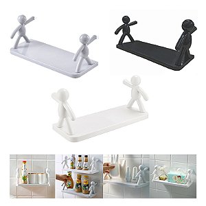 Prateleira de Plástico Com Adesivo Decoração Para Sala Cozinha Banheiro Prateleira Organizador Sem Furo