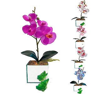 Vaso  Espelhado Dourado Prata Orquídeas Artificiais Arranjo de Flores Para Decoração Casa