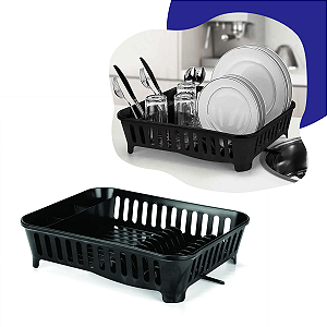 Escorredor Louça Preto Plástico Resistente  Espaçoso C/ Bica