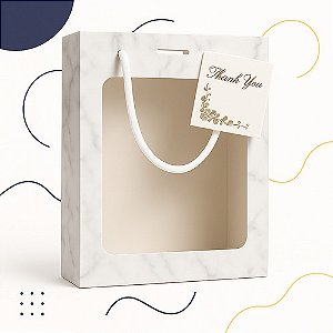 Kit 10 Sacolas Elegantes C/ Visor E Tag Dourada Transparente