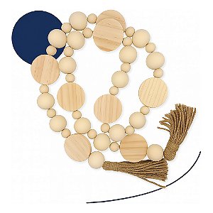 Colar Decorativo 132cm Madeira C/tassel Rústico Casa Enfeite