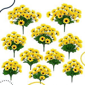 Kit 10 Buquê Girassol Artificial Realista 33cm 21fls Arranjo