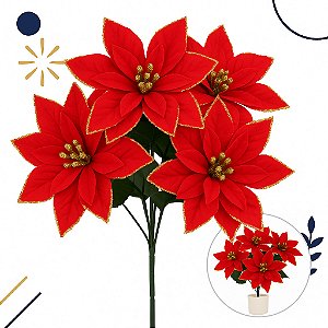 Buquê Bico Papagaio Vermelha 30cm Natal C/5 Flores Decoração