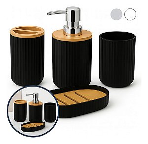 Kit Banheiro 4 Peças Bambu Moderno Lavabo Completo Decoração