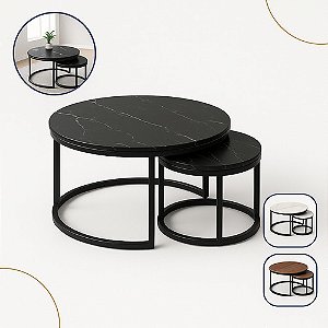 Conjunto 2 Mesas Centro Redonda Apoio Sala Estar Luxuosa Nfe