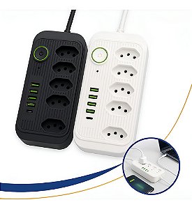 Extensão 5 Tomadas 4 Usb 1 Tipo C 2m Bivolt C/botão Power Nf