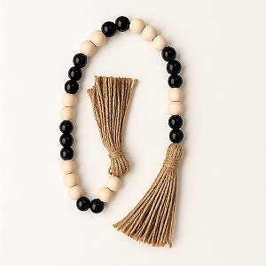 Colar Decorativo Madeira C/ Tassel Artesanal Estilo Rústico