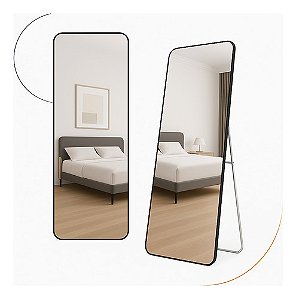 Espelho Grande 147x36cm Corpo Inteiro Moldura Preta De Chão