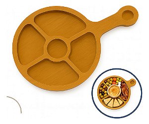 Petisqueira Redonda 5 Divisórias C/ Alça Mesa Frios Petiscos