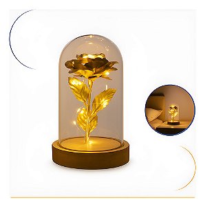 Luminária Rosa Encantada Dourada Romântica Cúpula Decorativa