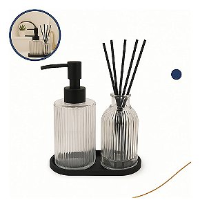 Kit Banheiro 3 Peças Luxo Vidro Difusor Porta Sabonete Decor