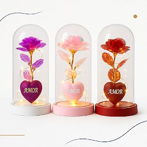 Luminária Rosa Eterna Coração Amor Luz Decorativa Romântico