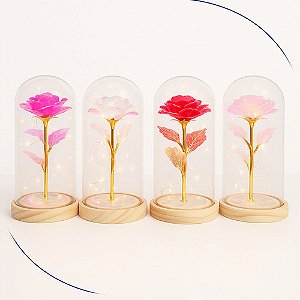 Luminária Rosa Encantada Eterna Led Presente Decorativo Luxo