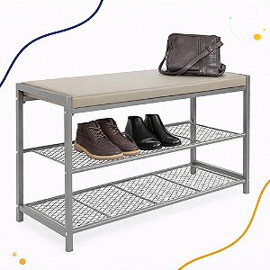 Sapateira Banco Assento Estofado 2 Andares Organizador Hall