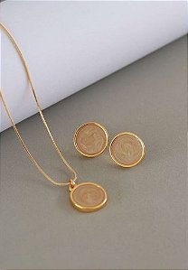 BRINCO PEQUENO HELENA REDONDO CARAMELO BANHADO A OURO 18K