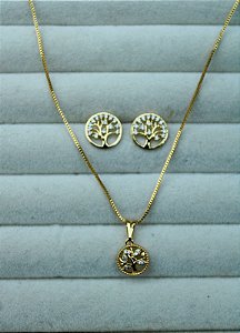 Conjunto Árvore da Vida cravejado Banhado a Ouro 18k