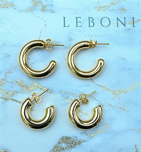 Conjunto de Argolas Tubo M & P Banhadas a Ouro 18k