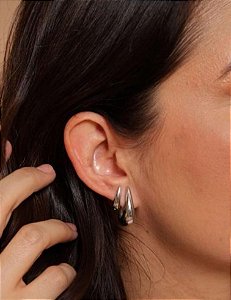 Conjunto Argolas Orgânicas Banhadas a Ródio Branco