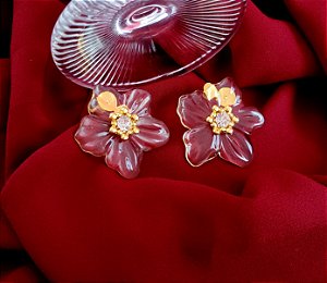 Brinco Flor de Cristal Banhado a Ouro 18k