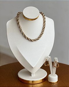 Colar Corrente Torcida Bicolor Banhado a Ouro 18k