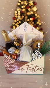 Cesta final de ano 2025 Natal champanhe- Brilho Dourado