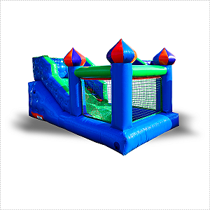 Mini Tobogã Inflável c/ Piscina de Bolinha - Azul e Verde - c/ Motor