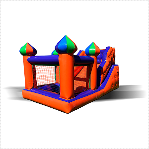 Mini Tobogã Inflável c/ Piscina de Bolinha - Laranja e Roxo - c/ Motor