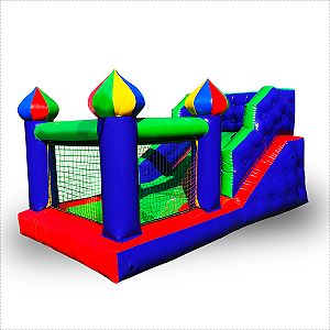 Mini Tobogã Inflável c/ Piscina de Bolinha - Azul Multicolor - c/ Motor