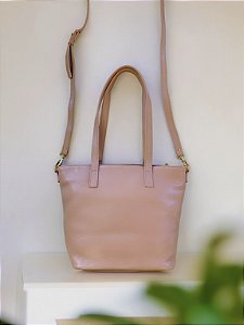Bolsa couro legítimo nude pastel