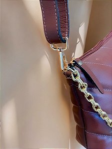 Bolsa couro legítimo café alça corrente