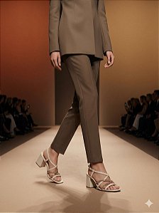 Sandália Off white tiras finas strass