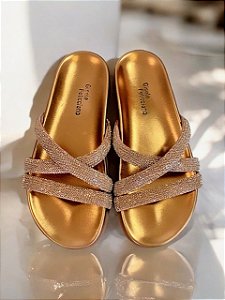 Papete bronze metalizada strass ouro