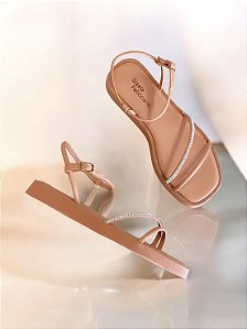 Rasteira blush tiras finas strass
