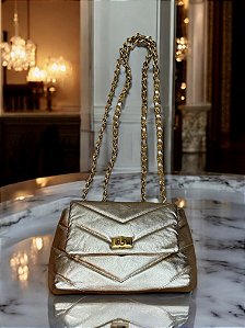 Bolsa luxo ouro ligth couro legítimo
