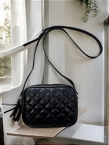 Bolsa afim Paris preta couro legítimo