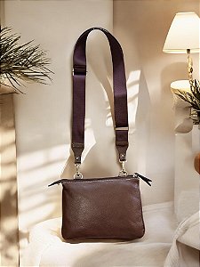 Bolsa 2 zíperes café couro legítimo