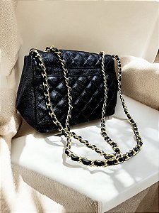Bolsa afim Paris preta couro legítimo