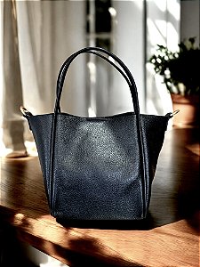 Bolsa bucket preta couro legítimo