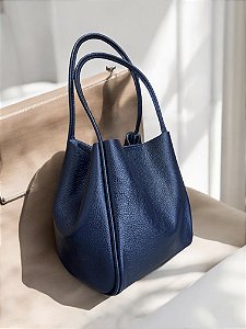 Bolsa bucket marinho couro legítimo