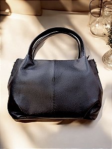 Bolsa nervura preta couro legítimo