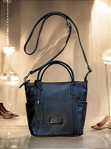 Bolsa couro preta de mão alças