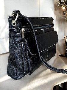 Bolsa carteiro preta couro legítimo
